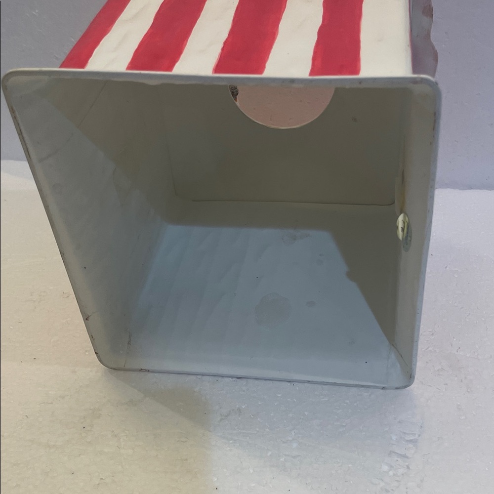 Vintage Laura Ashley Hand painted Seaside tissue box birds Red Striped metal Tin - Picture 8 of 11